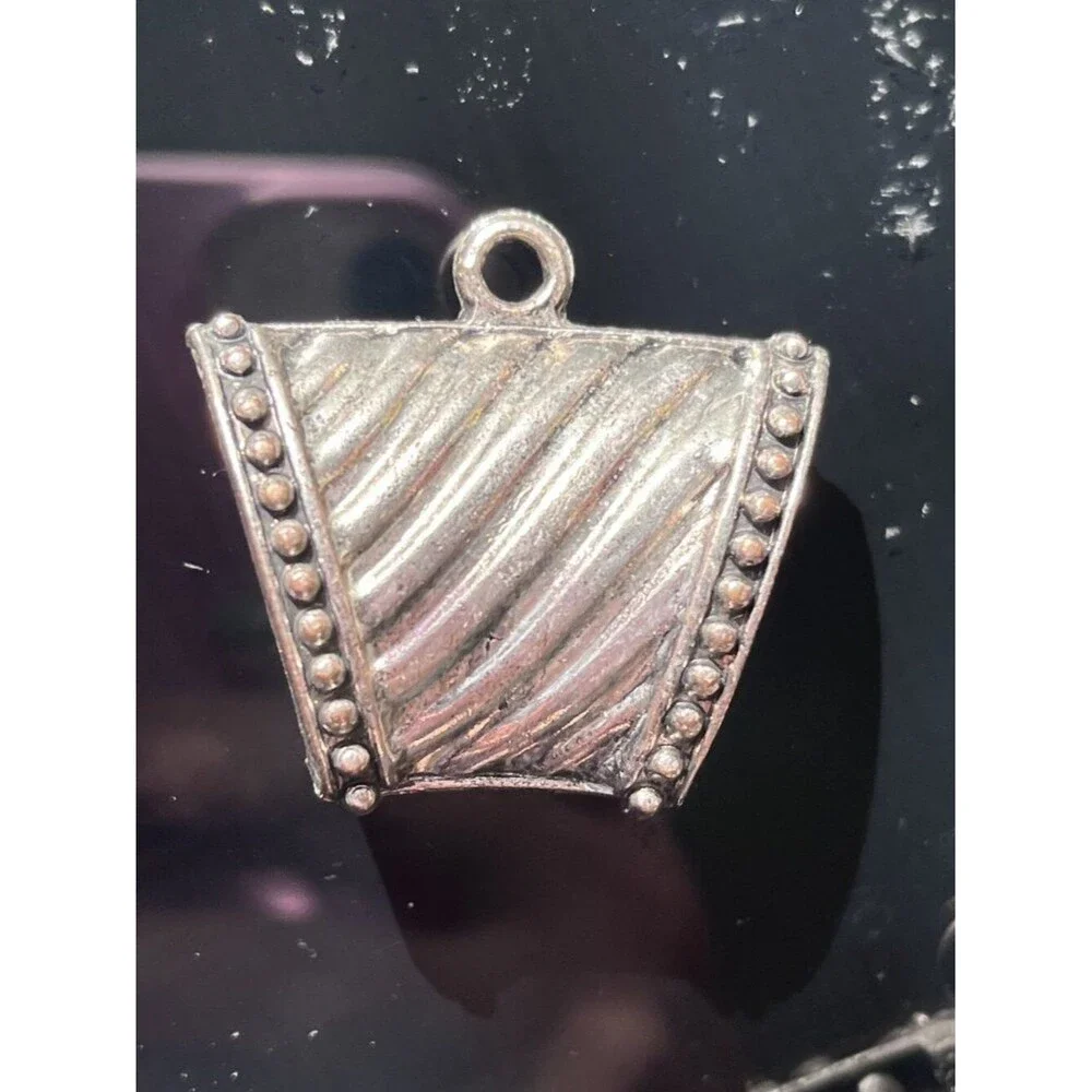 Vintage Silver Scarf Slide Pendant Set Butterfly Ribbed Boho